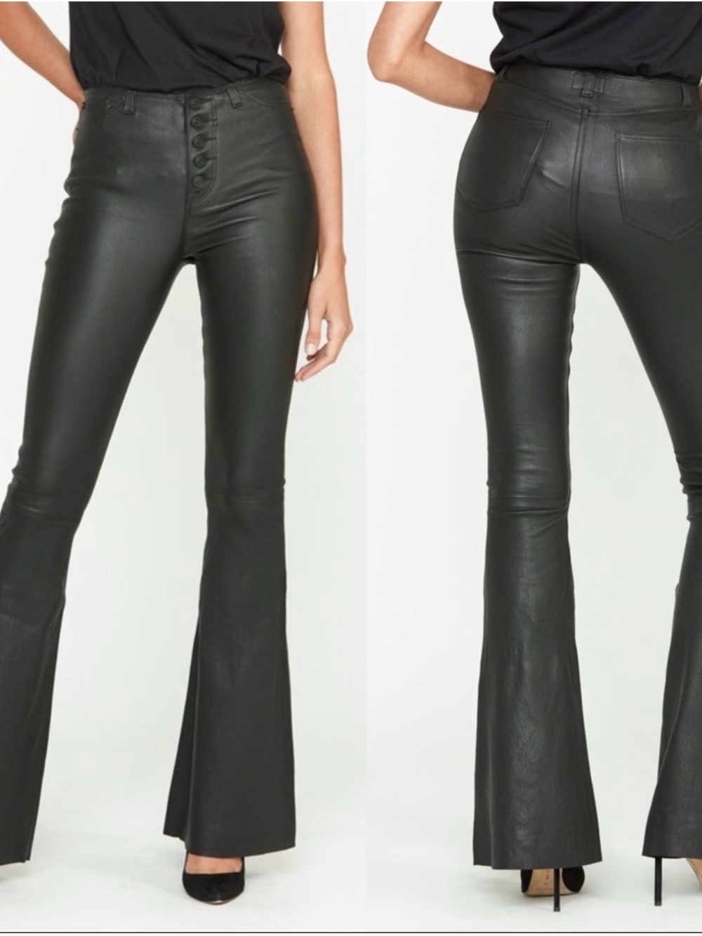 HUDSON 100% Lamb Leather Flare Pants NWT Black Button Fly Size 32